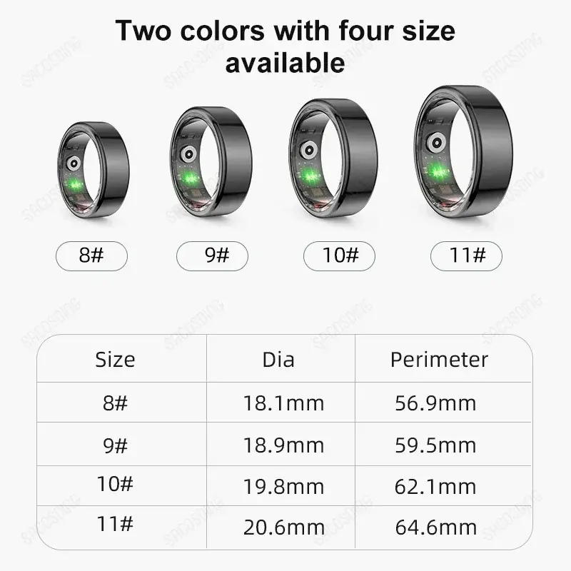 2024 Slimme Ring Militaire Kwaliteit Titanium Stalen Schaal Gezondheid Hartslag Monitor Ip68 3atm Waterdichte Multi-Sport Modi Ring Smart