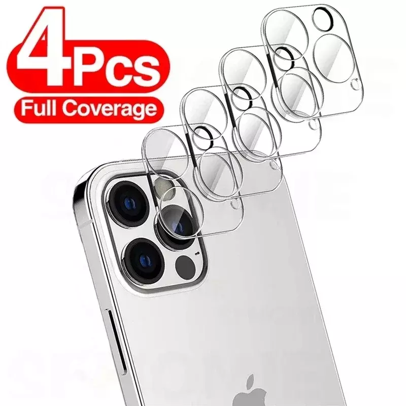 4Pcs Camera Lens Glass Protector on For iPhone 11 12 13 14 15 Pro Max Tempered Glass For iPhone 15 12 13 14 Pro Camera Protector