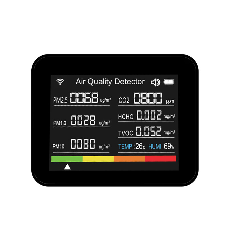 Tuya Qualidade do Ar Interior Tester com Wi-Fi, temperatura e umidade Monitor, CO2, TVOC, HCHO, PM2.5, PM1.0, PM10, 13in1