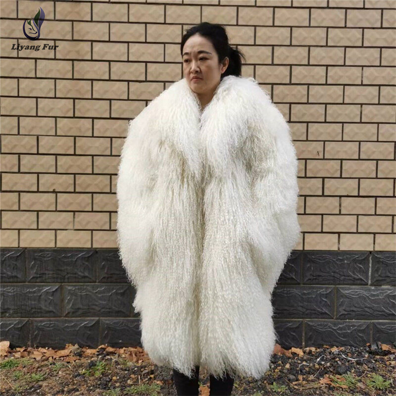 Casaco de pele de cordeiro tibetano feminino, casaco de pele de ovelha mongol real, inverno, atacado