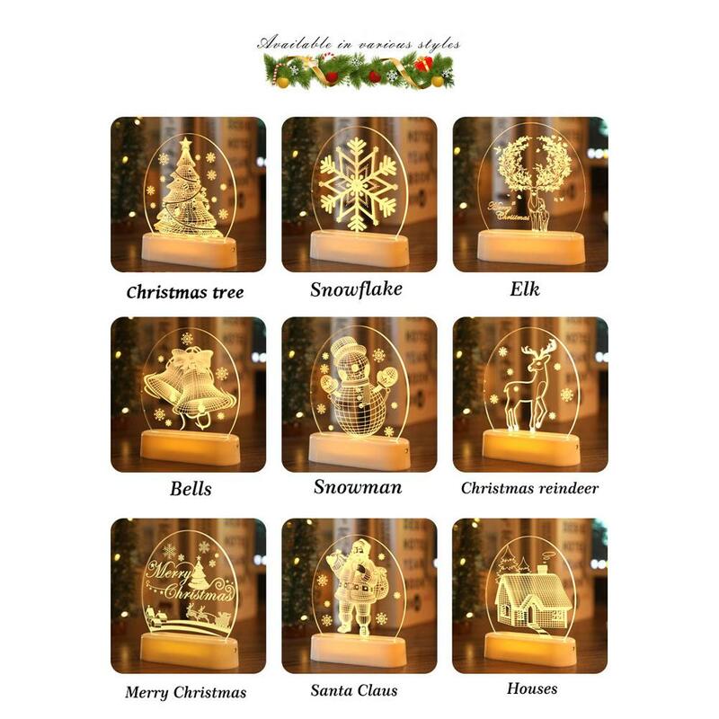 3d Led 크리스마스 램프 산타 클로스 눈사람 종 장식 야간 조명, 크리스마스 휴일 선물 홈 장식 무료 배송