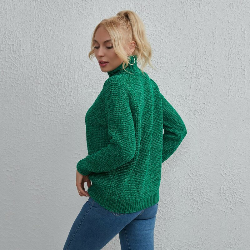 Suéter de gola alta feminino, top versátil, moda simples, monocromático, novo, 2023