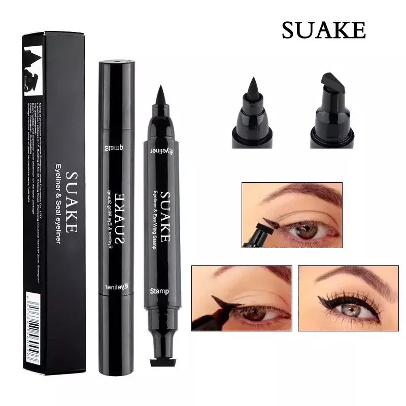 2 in1 Stempel flüssiger Eyeliner Bleistift wasserdicht schnell trocknend doppel endig schwarz versiegelt Eyeliner Stift Make-up für Frauen Kosmetik