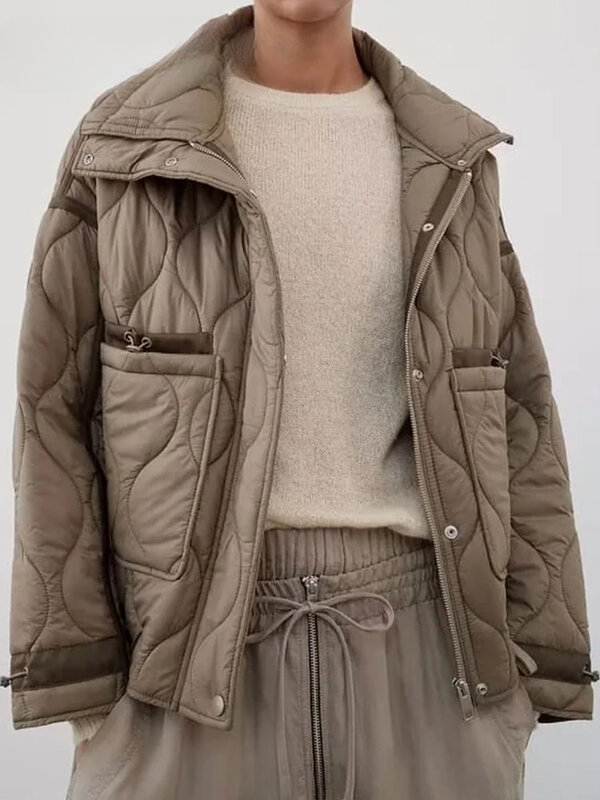 Mantel musim dingin wanita, mantel wanita musim dingin 5 warna kerah berdiri dengan saku besar, pakaian luar jalan tinggi, mantel Mujer