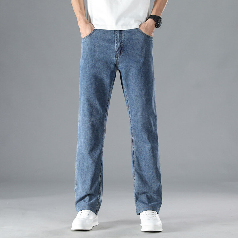 Plus jeans men loose spring man thin high waist high elasticity father trousers 52 50 48 mens pants baggy jeans 54 56 mens jeans