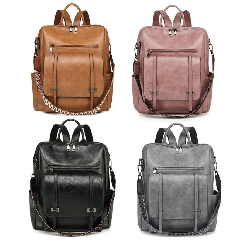 Practical PU Leather Backpack Vintage Rucksacks School Bag Shoulder Handbag Casual Travel Daypacks for Daily Activity