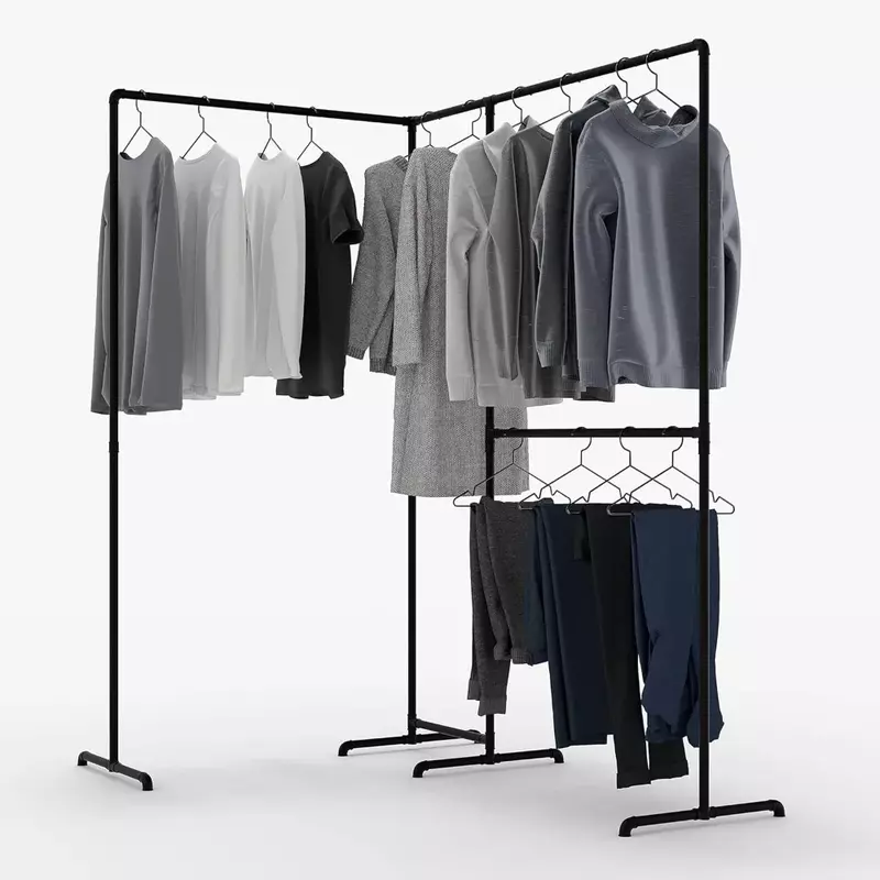 Freistehende Garderobe für begehbare Kleider schrank wand i Kleider ständer aus schwarzen, stabilen Rohren freistehend frachtfrei