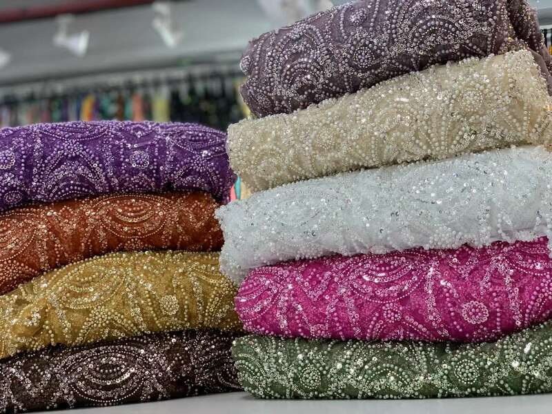 Złota afrykańska tiulowe koraliki koronkowe tkaniny dla kobiet do szycia sukien wieczorowych z francuskim haftem siatkowany, z cekinami materiał z koralikami 5 jardów tkaniny