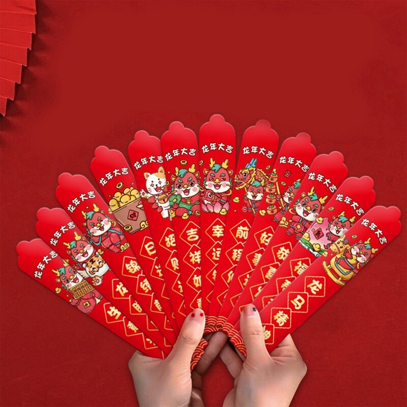 Sobre rojo del Año del Dragón con 12 lotes de dibujo de la suerte 2024, Año Nuevo Chino, Festival de Primavera, paquete rojo, 12 unidades por juego