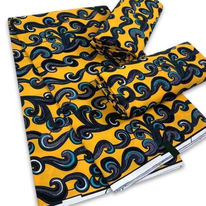 6Yards African Hollandais Wax Fabric Real Print Ankara Yellow Tissu 100Cotton Material Nigerian Style For Sew Uniform