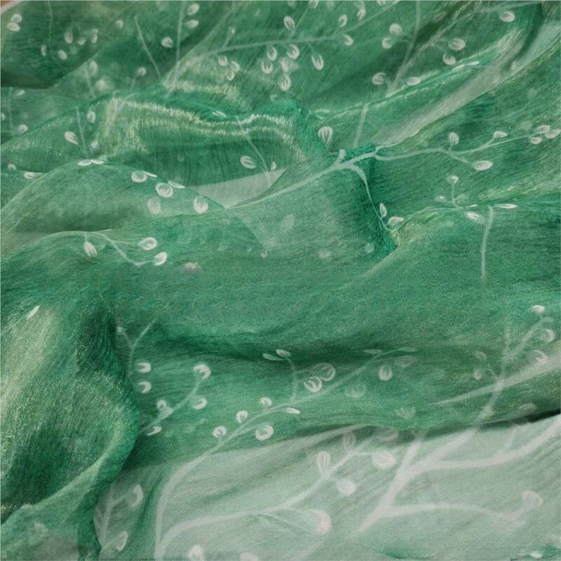 Offset Printing Wrinkled Silk Brocade Chiffon Cloth Yellow Green Diy Ancient Style Han Chinese Clothing Hand-Made Decorative