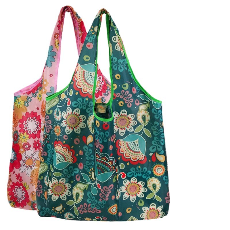 Foldable Recycle Shopping Bags Women Travel Shoulder Grocery Bags Eco Reusable Floral Fruit Vegetable Storage Tote Handbag