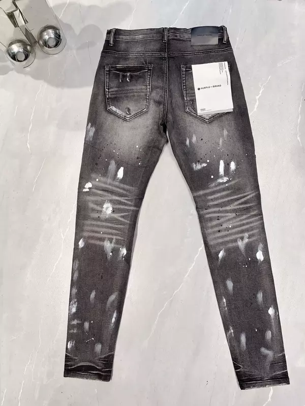 Jeans di marca viola moda alta qualitàvernice high street per realizzare vecchi pantaloni in denim attillati a vita bassa di riparazione Shang