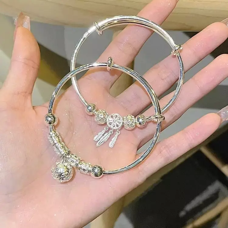 Mencheese 100% 999 gelang perak padat wanita gelang lonceng perak murni temperamen hadiah teman perempuan hadiah pacar