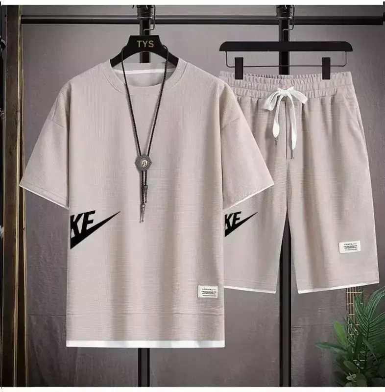 Letnie zestawy męskie modne koreańskie dresy męskie t-shirty z krótkim rękawem + spodenki sportowe garnitur męskie odzież męska męska komplety męskie