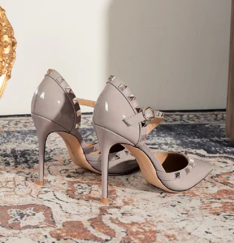 Estate nuove pompe in vera pelle di alta qualità moda rivetto a punta tacchi alti da donna comode scarpe da ufficio sandalo da donna