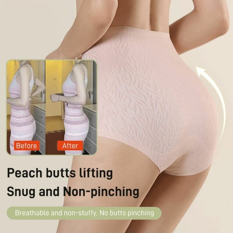 High-Waist Seamless Nude Underwear Women'S Cotton Bottom Gear Seamless Panties 3d Peach Buttocks Abdomen Breathable Underpants