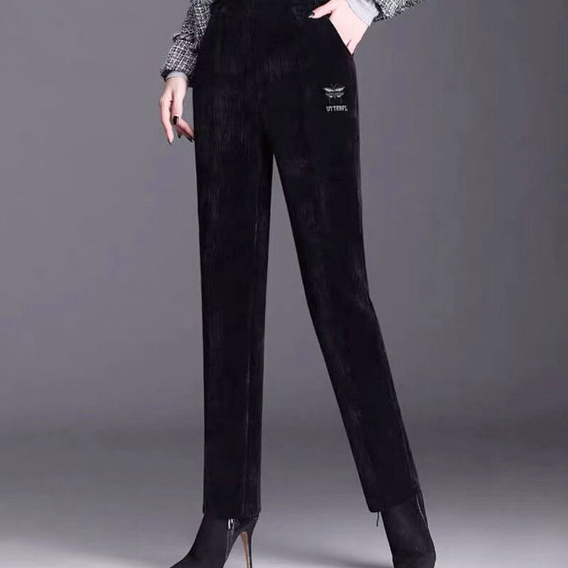 Vintage biurowa damska prostota Casual patchworkowe kieszenie solidna odzież damska jesienno-zimowa cienka elastyczna talia proste spodnie
