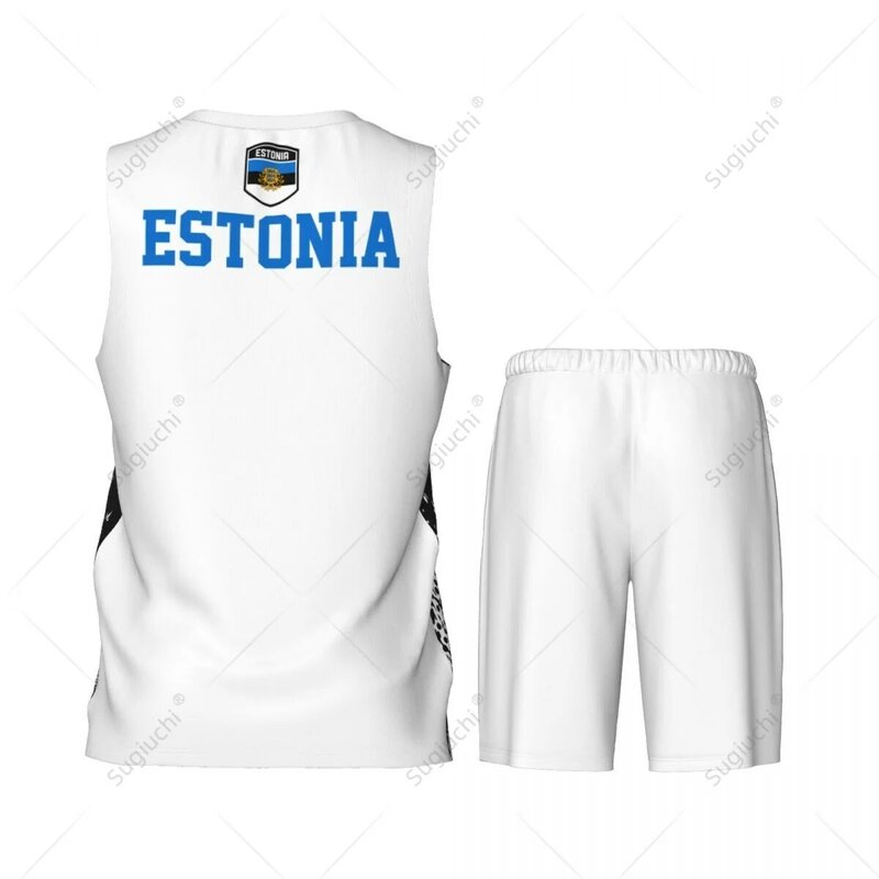 TEAM-up ชุด JERSEY Basket ลายธงเอสโตเนียสำหรับผู้ชายเสื้อและกางเกงแขนกุดสั่งทำชื่อ nunber Exclusive