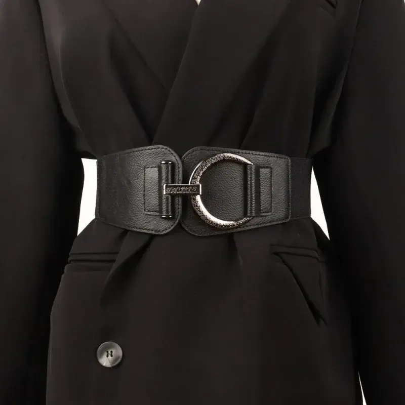 Cinturón ancho y elástico para mujer, faja con hebilla Retro para pantalones vaqueros, decoración de vestido, faja con gancho de Metal