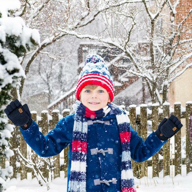 Kids Gloves Hand Wrist Warmer 2-15 Years Boys Winter Cute Flip Gloves Full Finger Stretchy Knitted Warm Children's Mittens