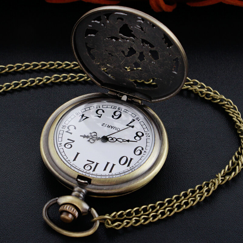 Dragon Undead Bird ควอตซ์นาฬิกาพ็อกเก็ตนาฬิกา Vintage Bronze Fob Chain โรมันดิจิตอลรอบสร้อยคอจี้ของขวัญนาฬิกา