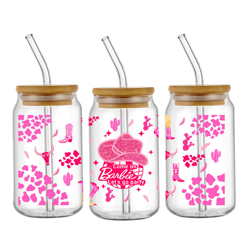 Cartoon Barbie Girl 16OZ UV DTF Cup Wraps Transfer Sticker For Glass Can Bottle Selfadhesive Washable DIY Custom