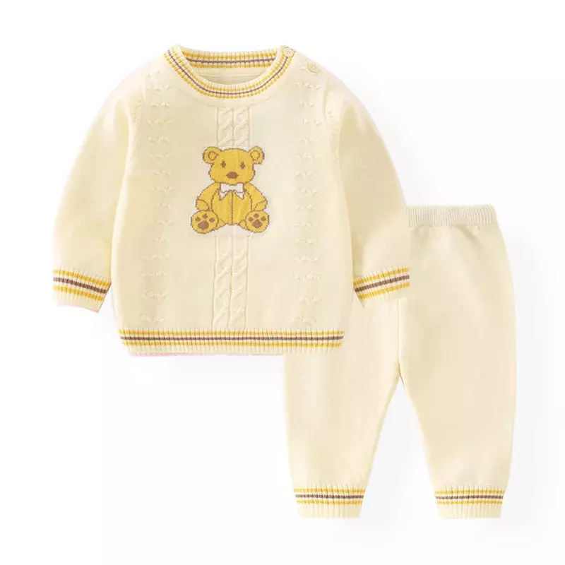 Set di vestiti maglione lavorato a maglia per bambini neonati maschi ragazze orso maglieria stampata Pullover top pantaloni lunghi bambini capispalla Casual