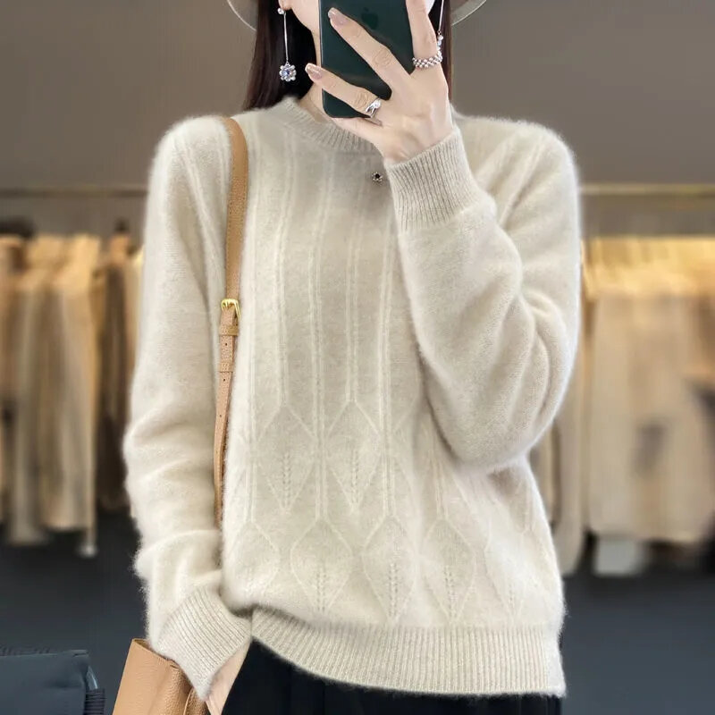 Suéter de cuello redondo para mujer, jersey con Blusa de manga larga, moda de otoño e invierno, 2023
