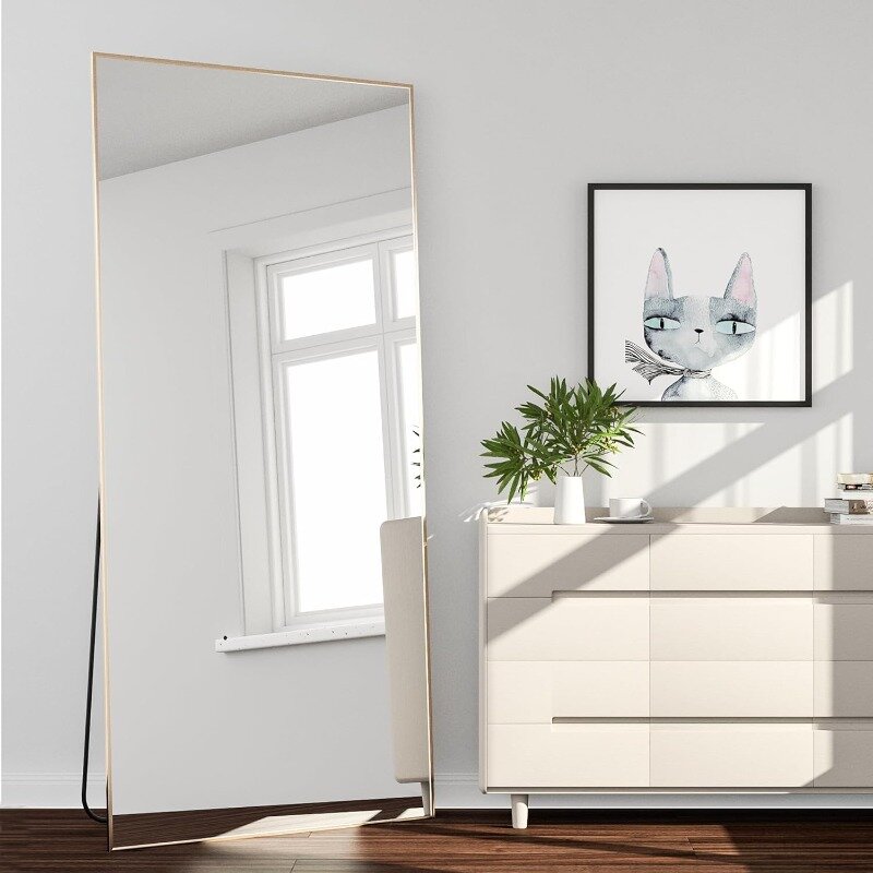 Cermin lantai 65 "x 24", panjang penuh cermin lantai dengan dudukan besar badan persegi panjang untuk kamar tidur aluminium