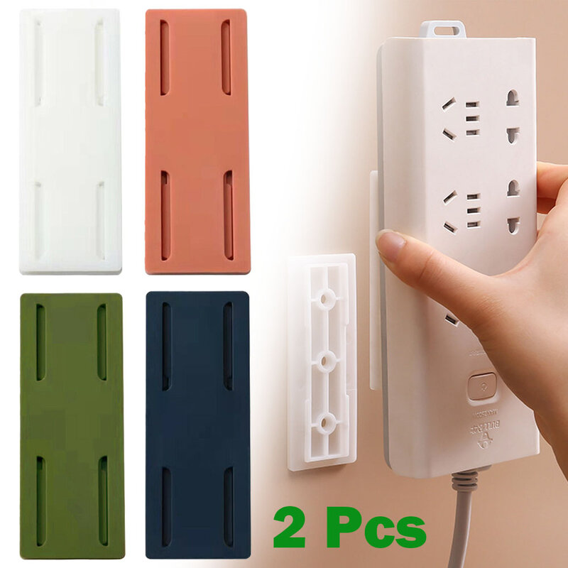 2pcs Socket Holder ABS Wall-Mount Self Adhesive Power Strip Holder Plug Fixed Power Strips Cable Seamless Strip Hold