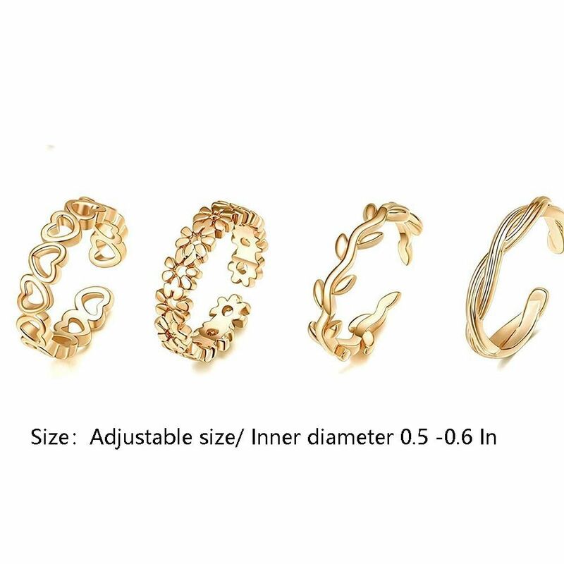 12 pezzi di anelli estivi per le donne all'aperto vacanza al mare aperto regolabile in metallo anello per piede da donna anello per piede cuore Set