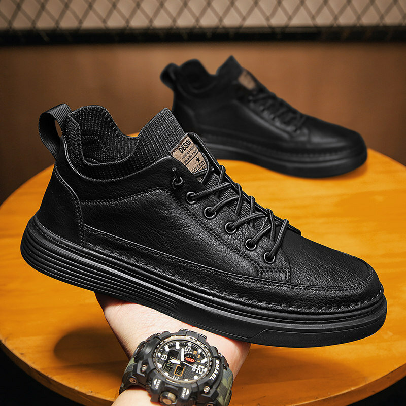 Men's Casual Shoes Business Spring New Black Leather Special Breathable Lace Up Waterproof Non-slip Masculino Adulto