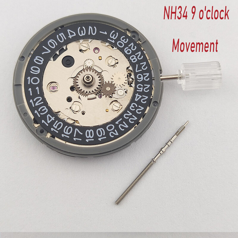 남성용 기계식 고정밀 블랙 무브먼트, 9 시 날짜 자동 시계, NH34/NH34A, 일본 정품