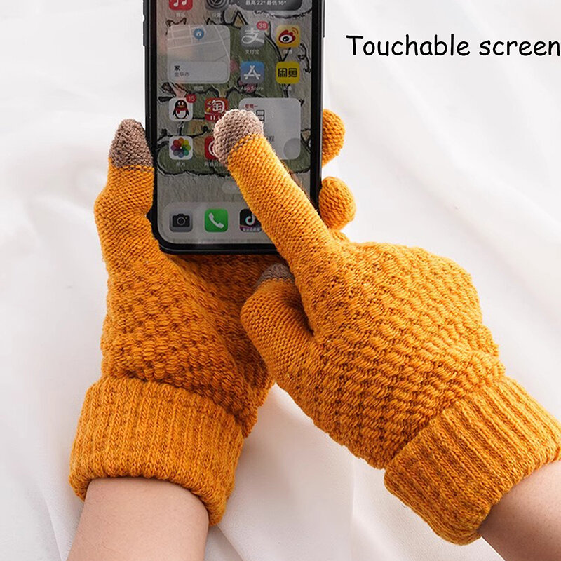 Gants chauds à écran tactile pour femmes et hommes, mitaines en tricot commandées, crochet épais, laine, doigt complet, hiver