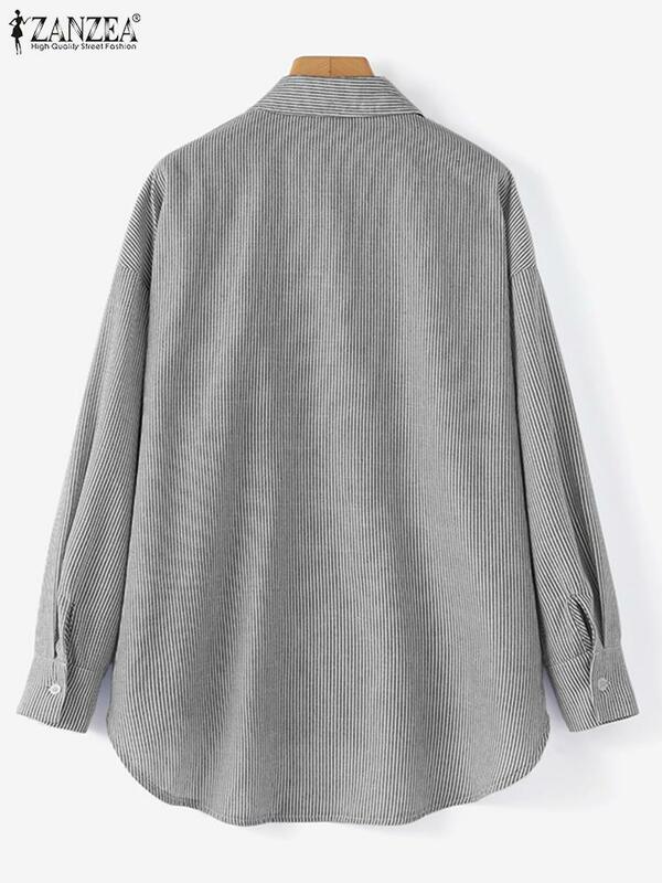 ZANZEA-blusa listrada de manga comprida para mulheres, camisa com gola lapela, botões vintage, tops muçulmanos, blusa elegante, Dubai e Turquia, outono