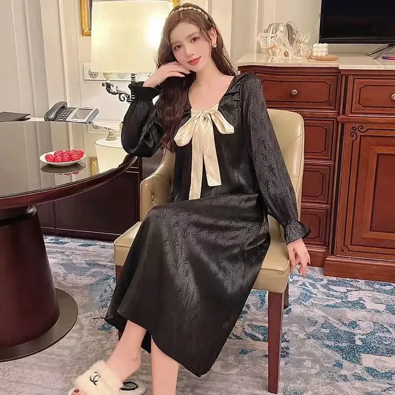 41106 versione coreana camicia da notte di media lunghezza nuovo pigiama di seta del ghiaccio da donna sexy pizzo sciolto servizio a domicilio di grandi dimensioni primavera e autunno