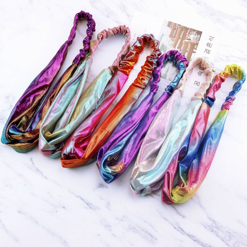 1PCS New Women Explosion models rainbow metallic cross color hair band Gradient hair accessories wash hair band Headwear