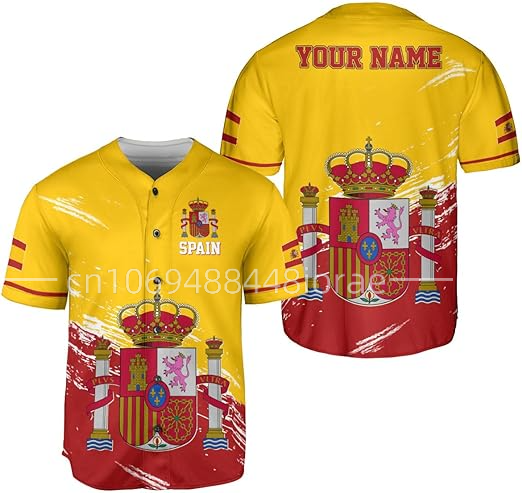 2023 New Spain Flag baseball jersey  3D Printed Fashion Customize Name Men's Baseball Shirt Street Unisex Adult Baseball Jersey