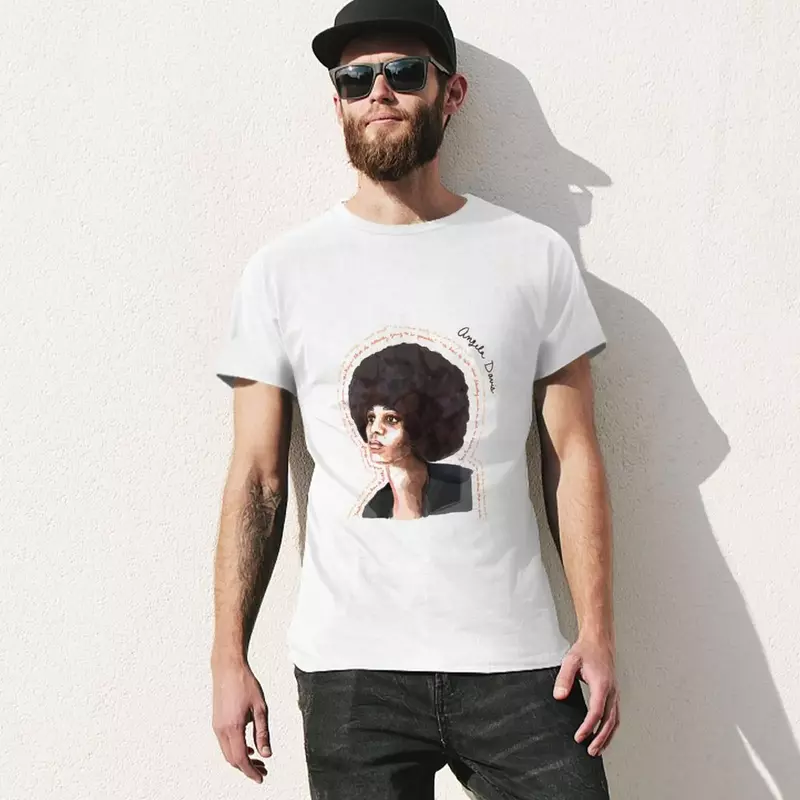 Camiseta de Angela Davis para hombre, ropa kawaii de gran tamaño, diseño personalizado, ajustada