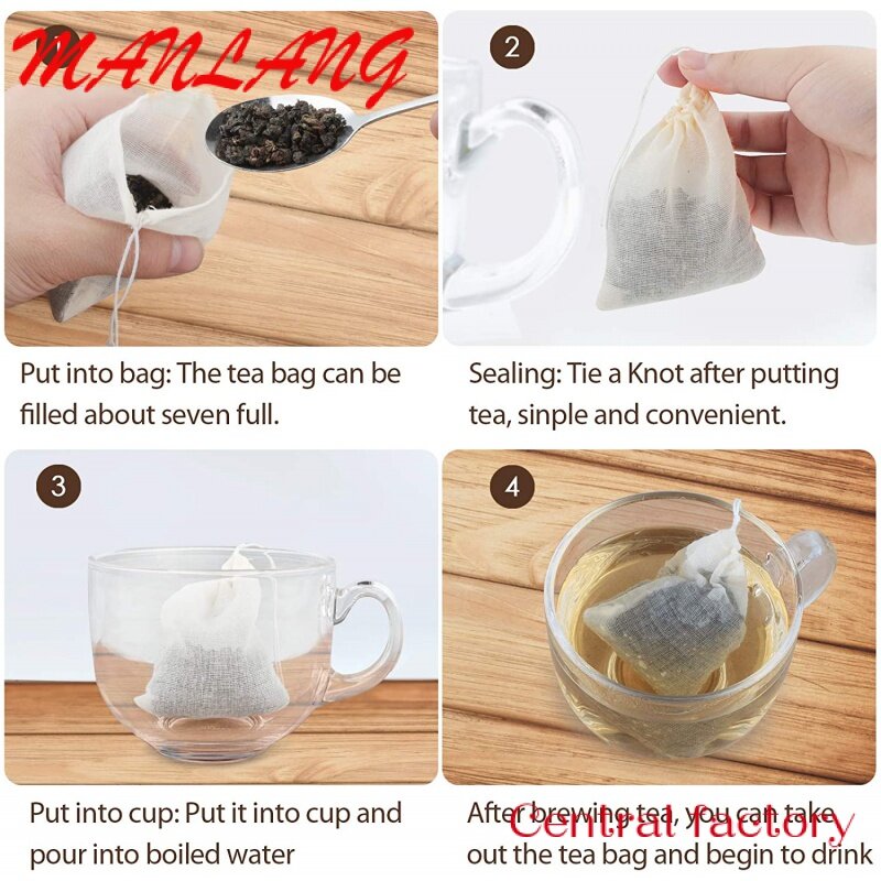Sacchetti filtro per tè, bustine di tè in cotone riutilizzabili da 50 pezzi sacchetti filtro vuoti non sbiancati
