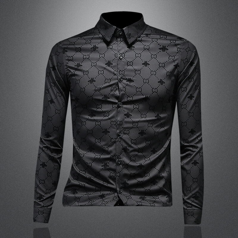 Top boutique de peito único masculino, camisa de manga comprida, slim fit, roupa superior de alta qualidade, preto, fundo de moda empresarial, novo