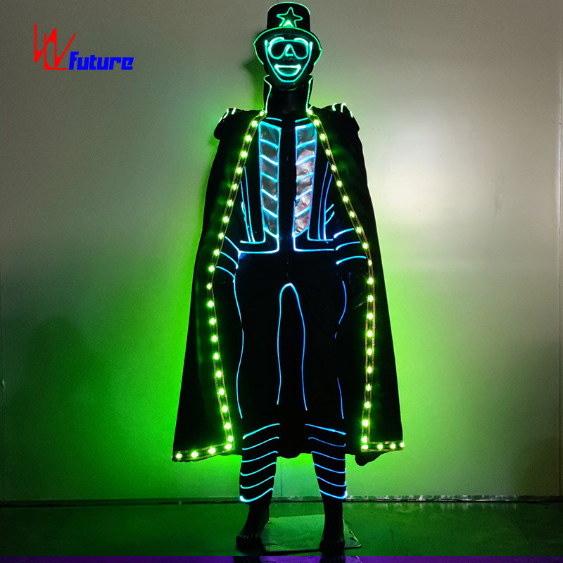 ชุดเสื้อผ้าหุ่นยนต์ไฟ LED สำหรับไนท์คลับชุดการแสดงเต้นรำเรืองแสง