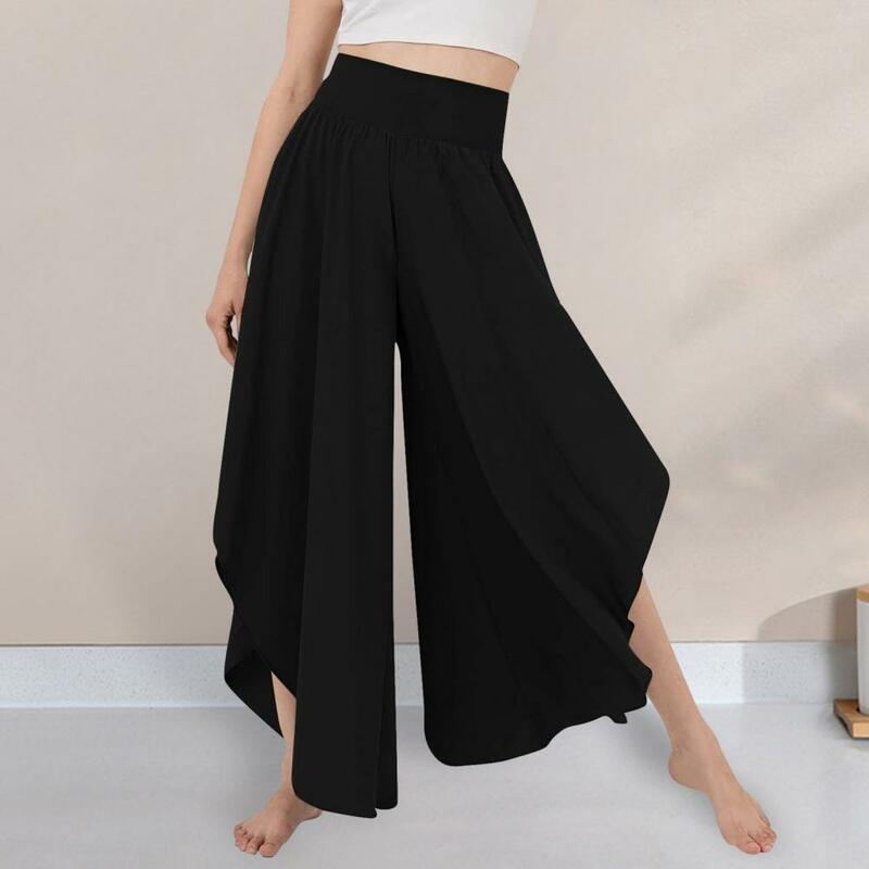 Women Culottes Skirt Pants High Elastic Waist Loose Irregular Hem Ankle Length Deep Crotch Soft Breathable Female Trousers