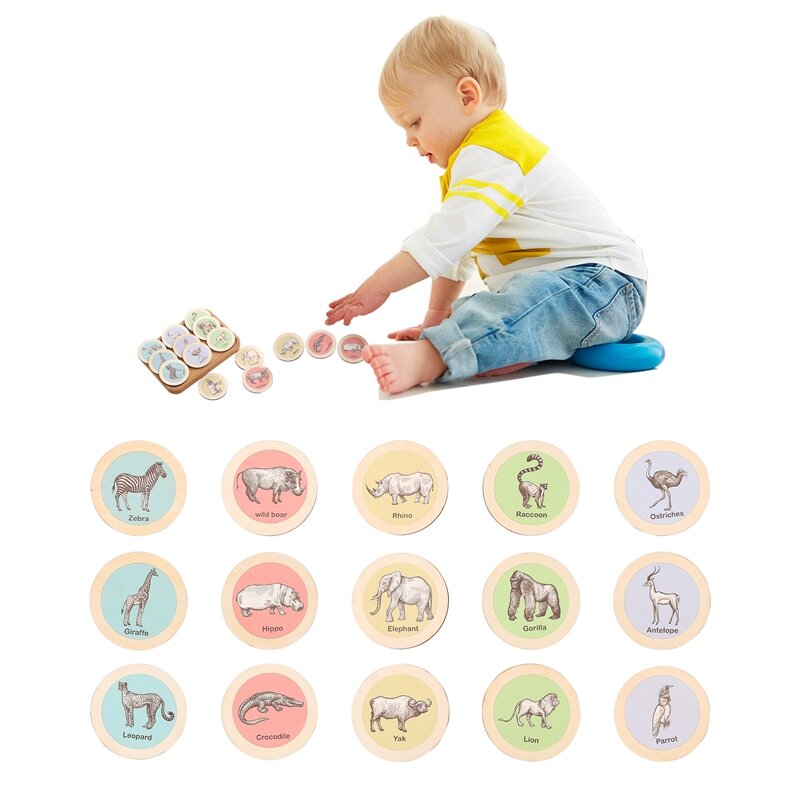 Chip di legno per bambini carte rotonde colorate Montessori Education Learning Animal Toys for Kids interazione genitore-figlio Puzzle Game