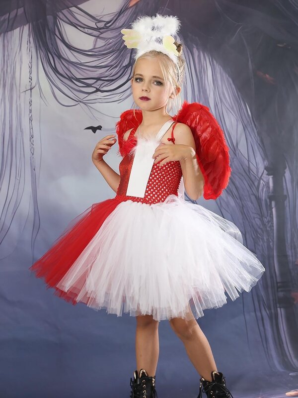 Gaun putri jala gaun anak perempuan baru malaikat Halloween dan iblis kostum bermain peran anak-anak