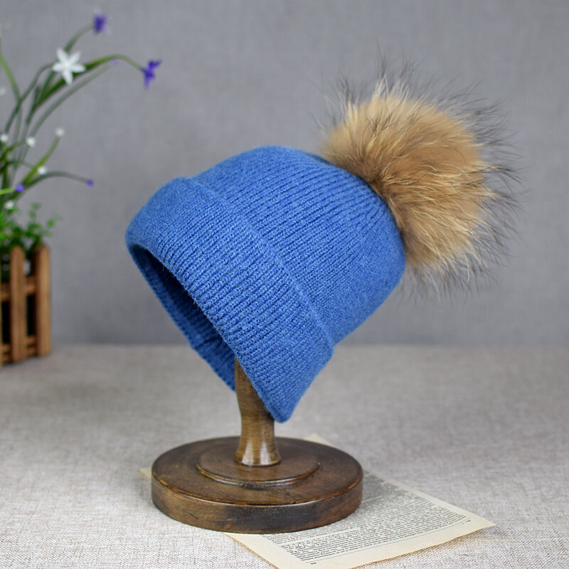 Gorros de malha chapéu de malha chapéu de inverno chapéu de inverno de inverno de inverno feminino de pele de pom poms chapéu de inverno