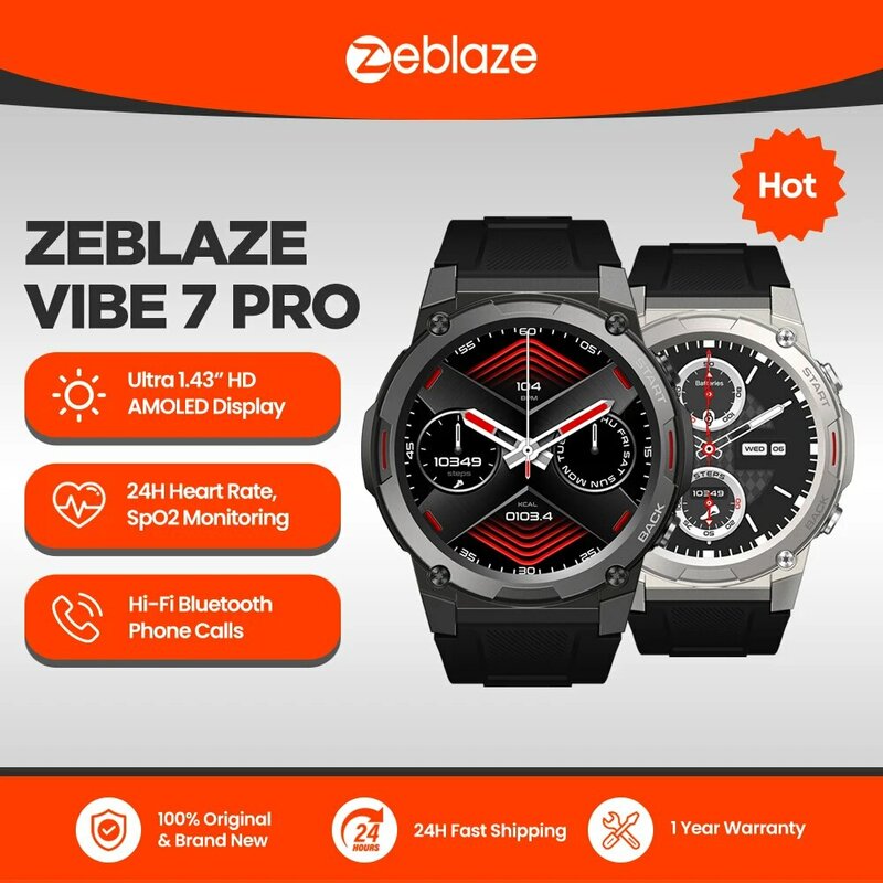 ساعة Zeblaze VIBE 7 PRO تتصل بالصوت بشاشة عرض AMOLED بشاشة Hi Fi ساعة متانة من الدرجة العسكرية