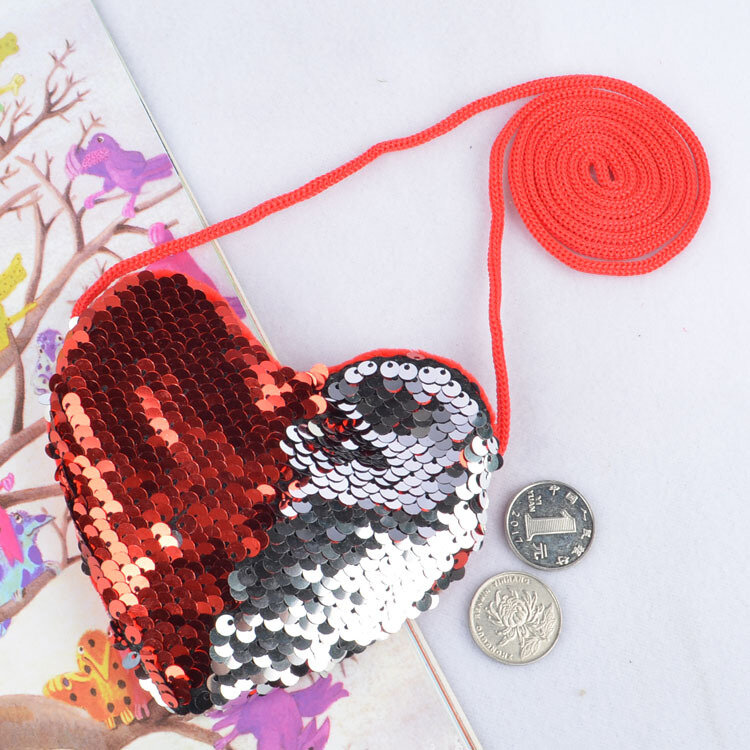 Mini bolso con cordón de purpurina para niñas, monedero pequeño de amor, bolso creativo para niños