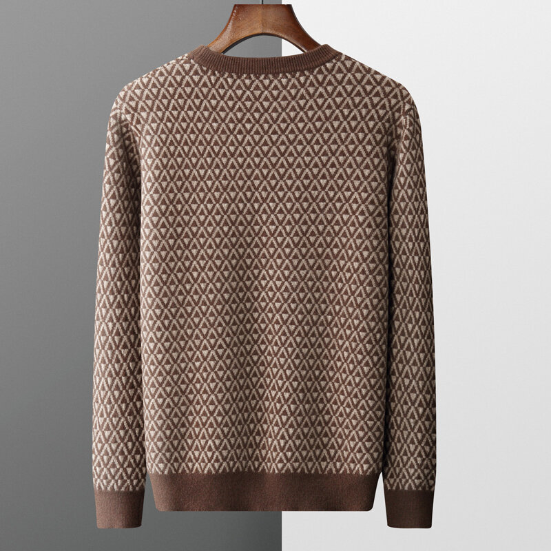Pull tricoté épais torsadé à col rond pour homme, 2023 laine, nouvelle collection automne et hiver 100%